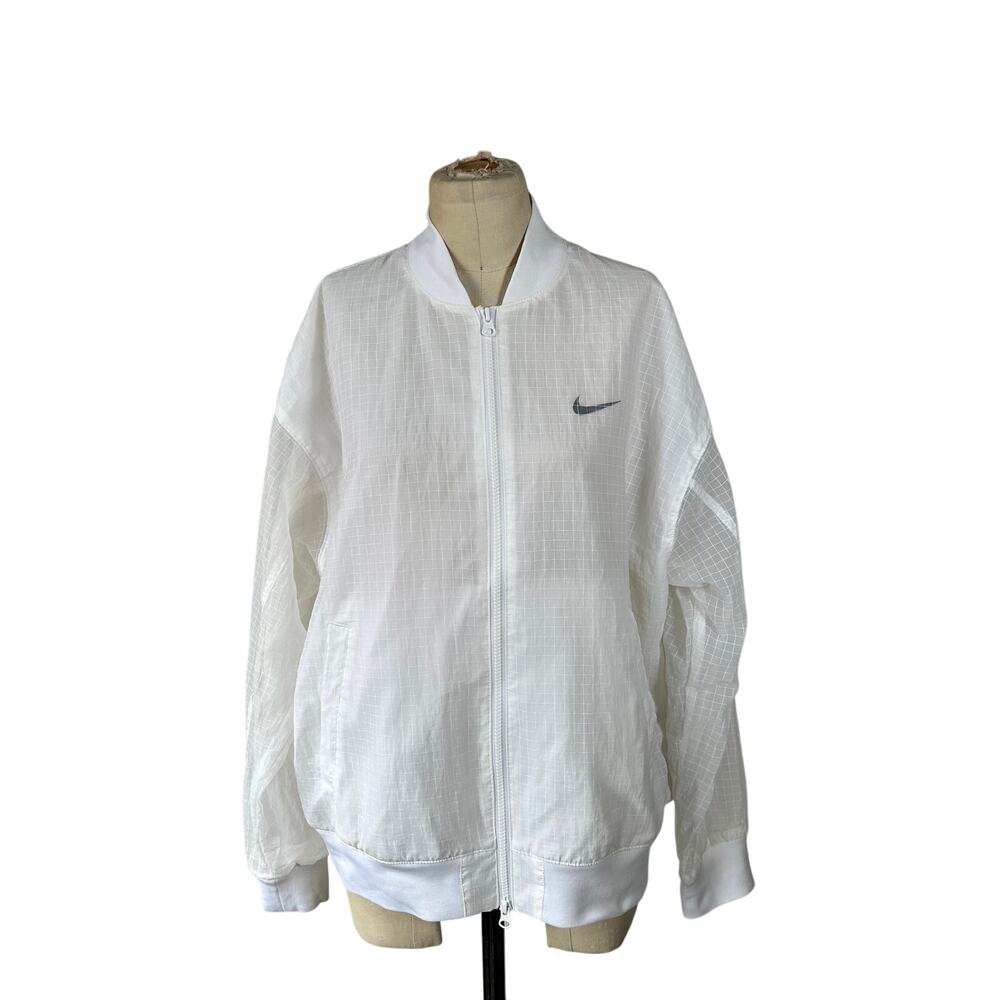 Nike Sportswear Essentials Woven Varsity Windbreaker Bomber Jacket in White